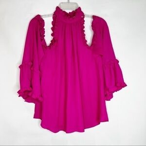Amanda Uprichard | Hot Pink Cut Out Shoulder Blouse